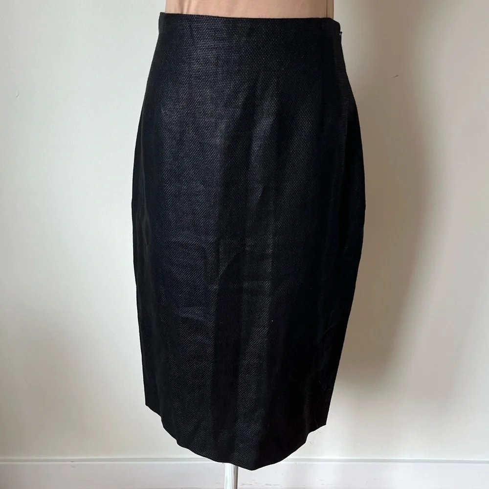 Ralph Lauren Purple Label Textured Black Midi Linen Cotton Pencil Skirt EUC Sz 8